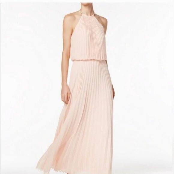 MSK Blush Pink Halter Neck Chiffon Pleated Dress Size 16 - Picture 1 of 3